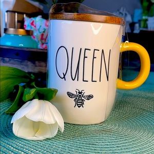Rae Dunn  white QUEEN mug with yellow handle